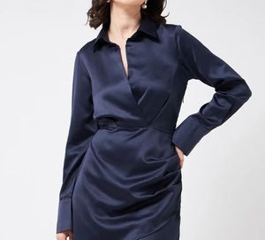 Elegant Navy Blue Satin Dress
