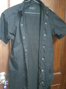 Men's Black Short Sleeve Grid Shirt