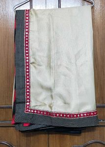 Elegant Gold Pure Chiffon Saree with Mirror Work