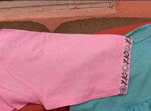 2-Kurtis&amp;1-SalwarCombo-Beautiful Pink&amp;TealBlue Ku