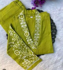 Embroidered Lime Green Kurta Set