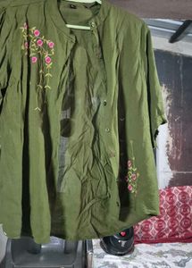 Embroidered Olive Green Kurta