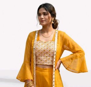 Vibrant Yellow Embroidered 3 piece set