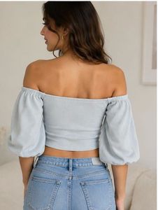Cute Off-Shoulder Puff Sleeve Crop Top