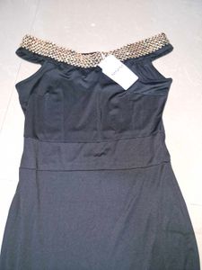 Elegant Black Embellished Off-Shoulder Dress