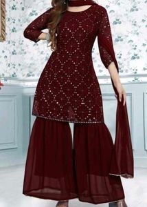 Elegant Maroon Kurta Set with Embellishments