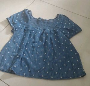 Cute Denim Star Print Top