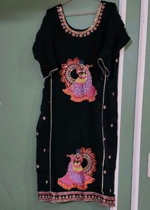 Black Kurta with Peacock Embroidery