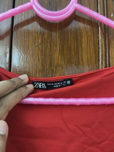 ZARA Polyamide Red Sleeveless Tank Top