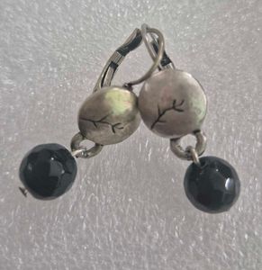 Elegant Silver &amp; Black Stone Earrings