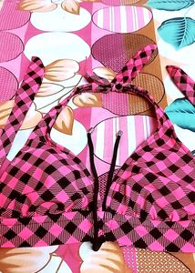 Hot Pink Gingham Bikini Top