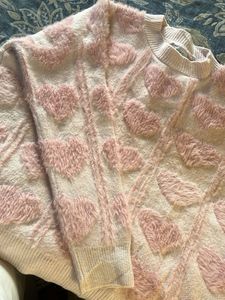 Y2k Pink Heart Pullover Sweater