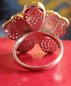 silver  925 Flower Ring with Crystals