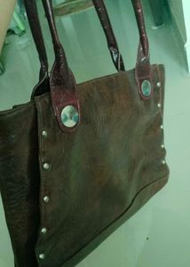 Brown Faux Leather Imported bag