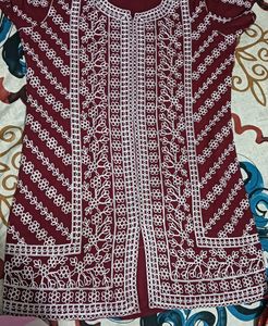 Embroidered Maroon Kurta