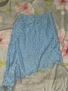 Blue Lace Asymmetric Skirt