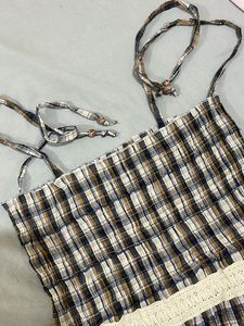 Chic Plaid Maxi Dress with Lace Trim