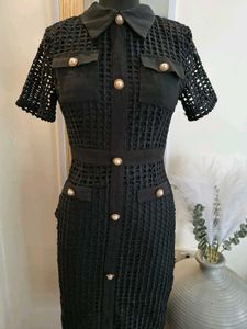 Chic Black Crochet Button-Up Dress
