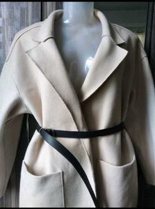 Women's Beige Lapel Coat with Belt