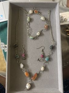 Boho Stone Necklace, Bracelet &amp; Earrings Set