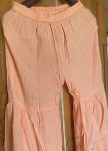 Women Peach Threadwork &amp; Gota Work Kurta Sharara