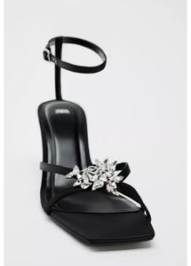 Zara Embellished Black Heeled Sandals