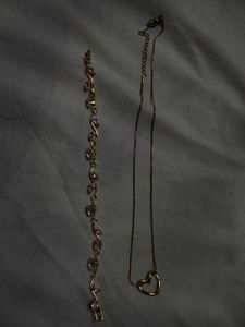 Gold Tone Bracelet and Heart Necklace Set