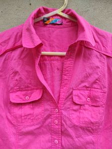 Bright Pink Short Sleeve Button-Up Shirt