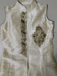 Ivory Silk Anarkali with Brocade Skirt