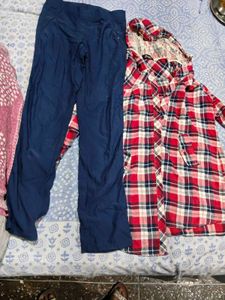 Comfy Blue Pants & Red Plaid Shirt