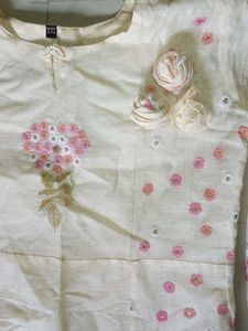 Cream & Pink Floral Print Kurta