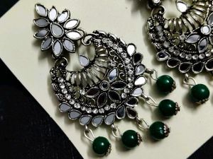 Oxidized Silver Mirror Work Earring Set