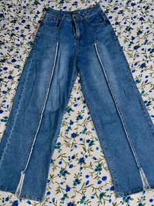Wide Leg Jeans with Front Seam Detail