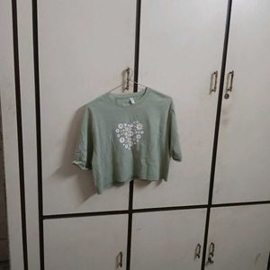 Cute Green Floral Heart Tee