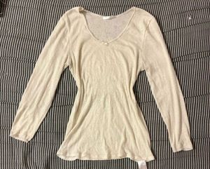 Cream Long Sleeve V-Neck Top