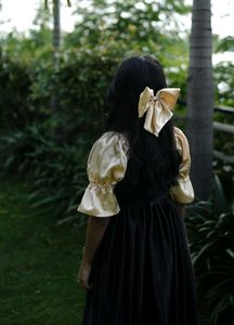 Elegant Black &amp; Gold Puffy Sleeve Gown