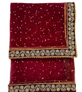 Red Embroidered  Dupatta with Heavy Border
