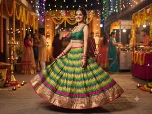 Green Yellow Ethnic Designer Lehenga Choli Set