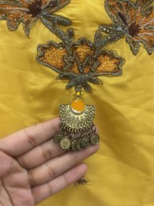 Yellow Embroidered kurta with skirt