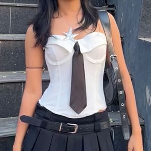 White Corset Top with Tie Detail