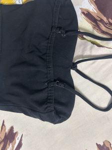 padded Black Ribbed Crop Top
