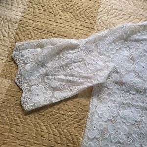 White Floral Lace Long Sleeve Top