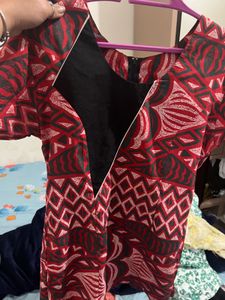 Red &amp; Black Geometric Print kurti