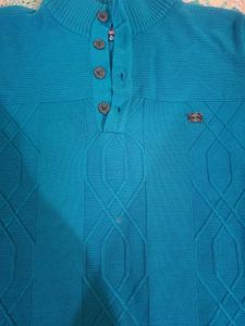 Stylish Knit Sweater - Teal Blue