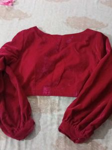 Velvet Crop Blouse with Balloon Sleeves