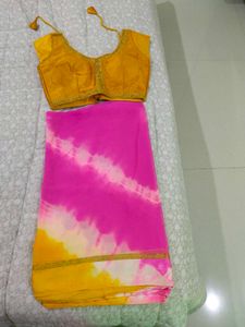 Vibrant Saree with Embellished Blouse