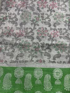 Elegant Green Saree with Silver Border