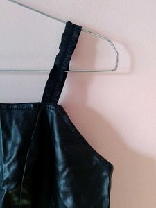 Chic Black Faux Leather Crop Top