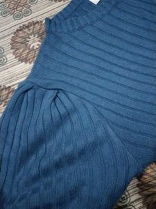Teal Ribbed Knit Sweater top balloon sleeves
