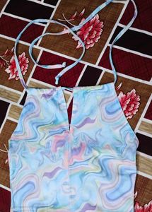 Colorful Marble Print Halter Top